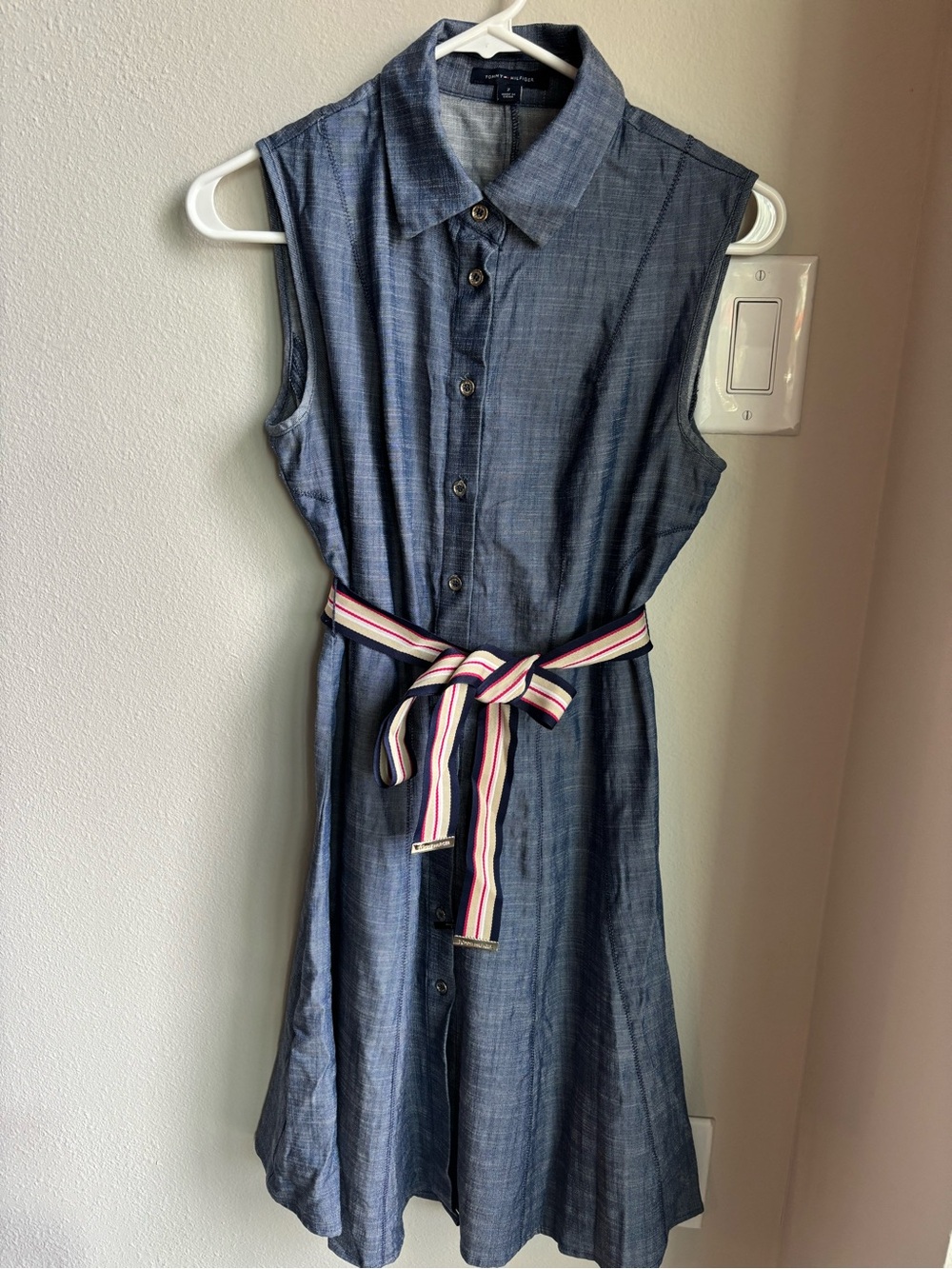 Tommy Hilfiger Chambray Sleeveless Shirt Dress Belted Size 2